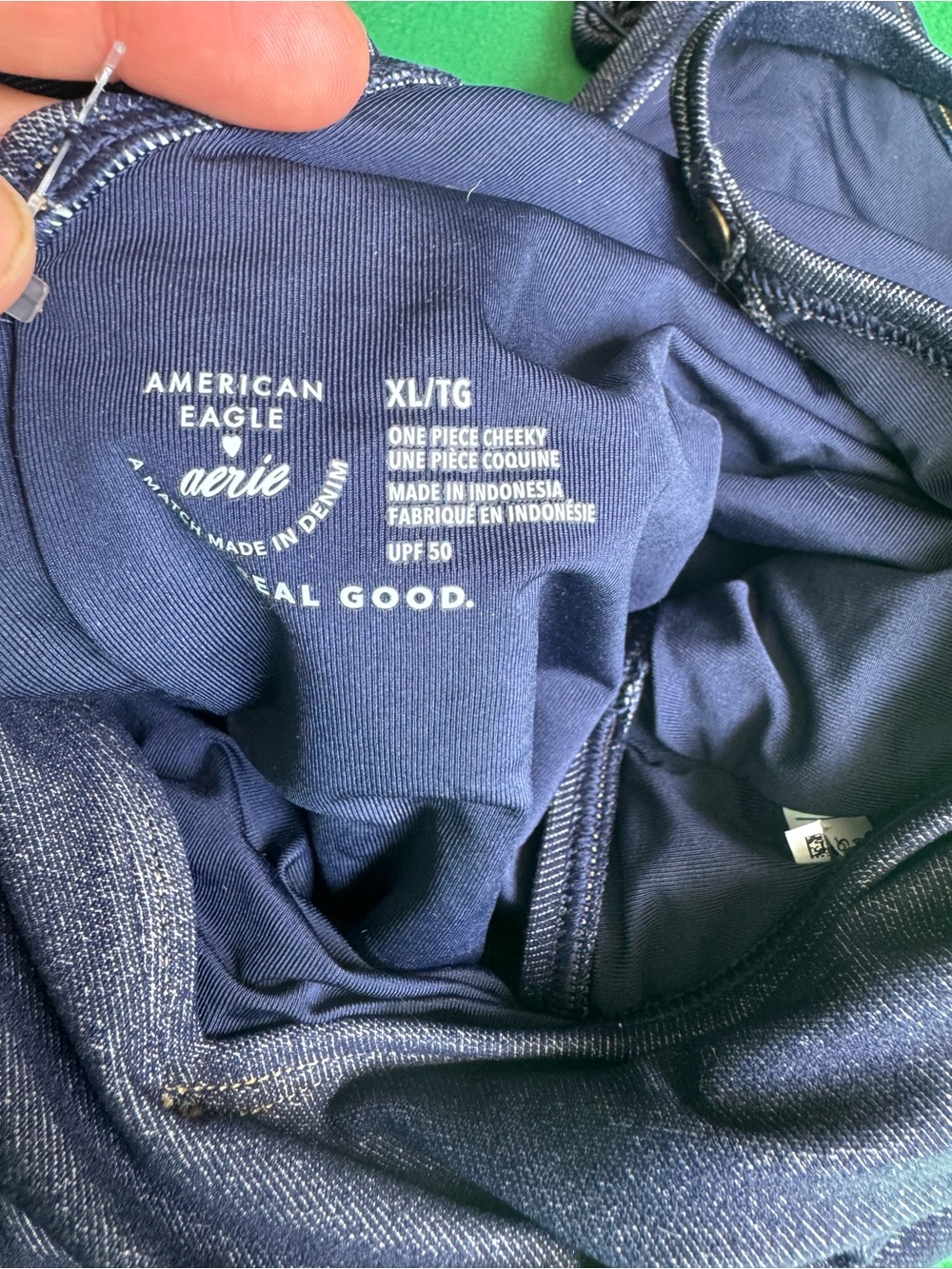 Aerie A Match Made In Denim One-Piece Swimsuit Navy Cheeky - Picture 6 of 6